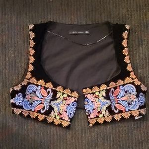Embroidered Velvet Cropped Vest